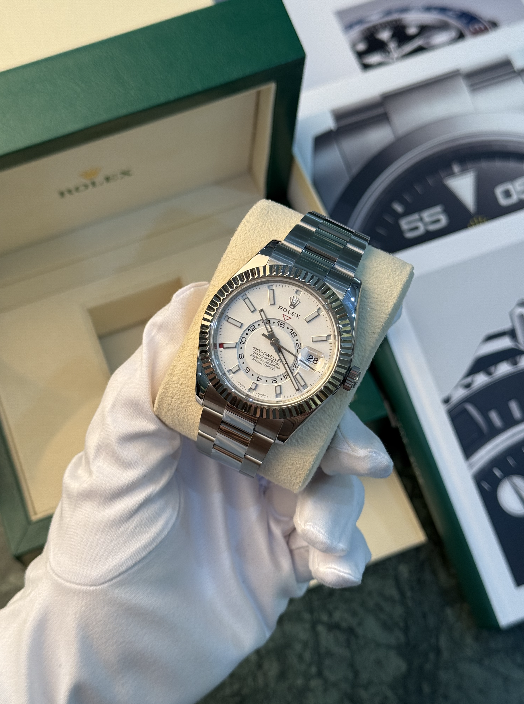 ROLEX SKY-DWELLER 42MM STEEL AND WHITE GOLD
