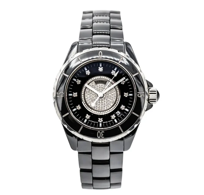 CHANEL J12 BLACK CERAMIC DIAMOND DIAL LADIES 38 MM